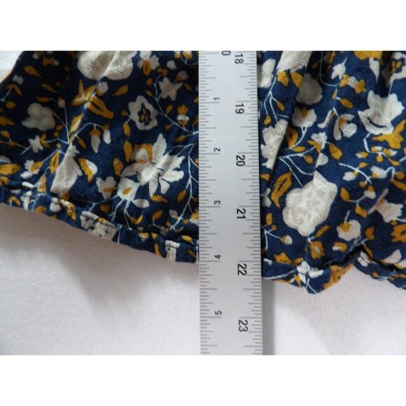 Universal Threads Top Blouse Boho Large Floral Teal Beige Coquette Ruffle - Picture 10 of 13